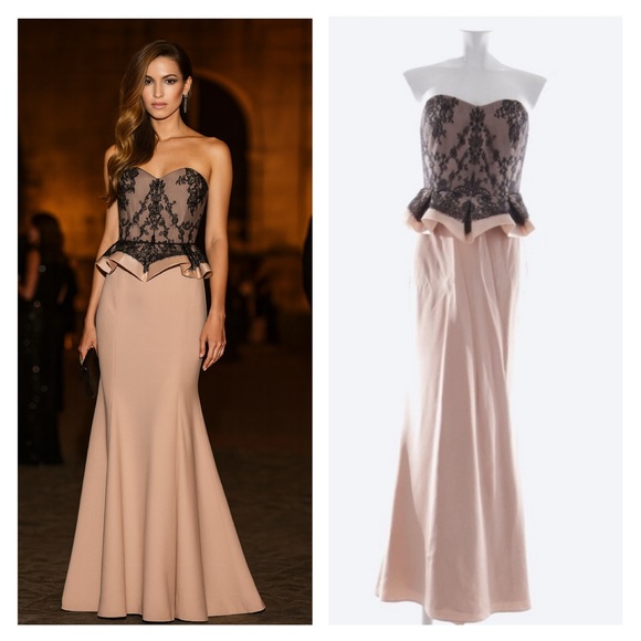 Marchesa Dresses & Skirts - MARCHESA NOTTE Strapless Gown Dress Pink Black Lace Maxi Formal Wedding 6 NWT